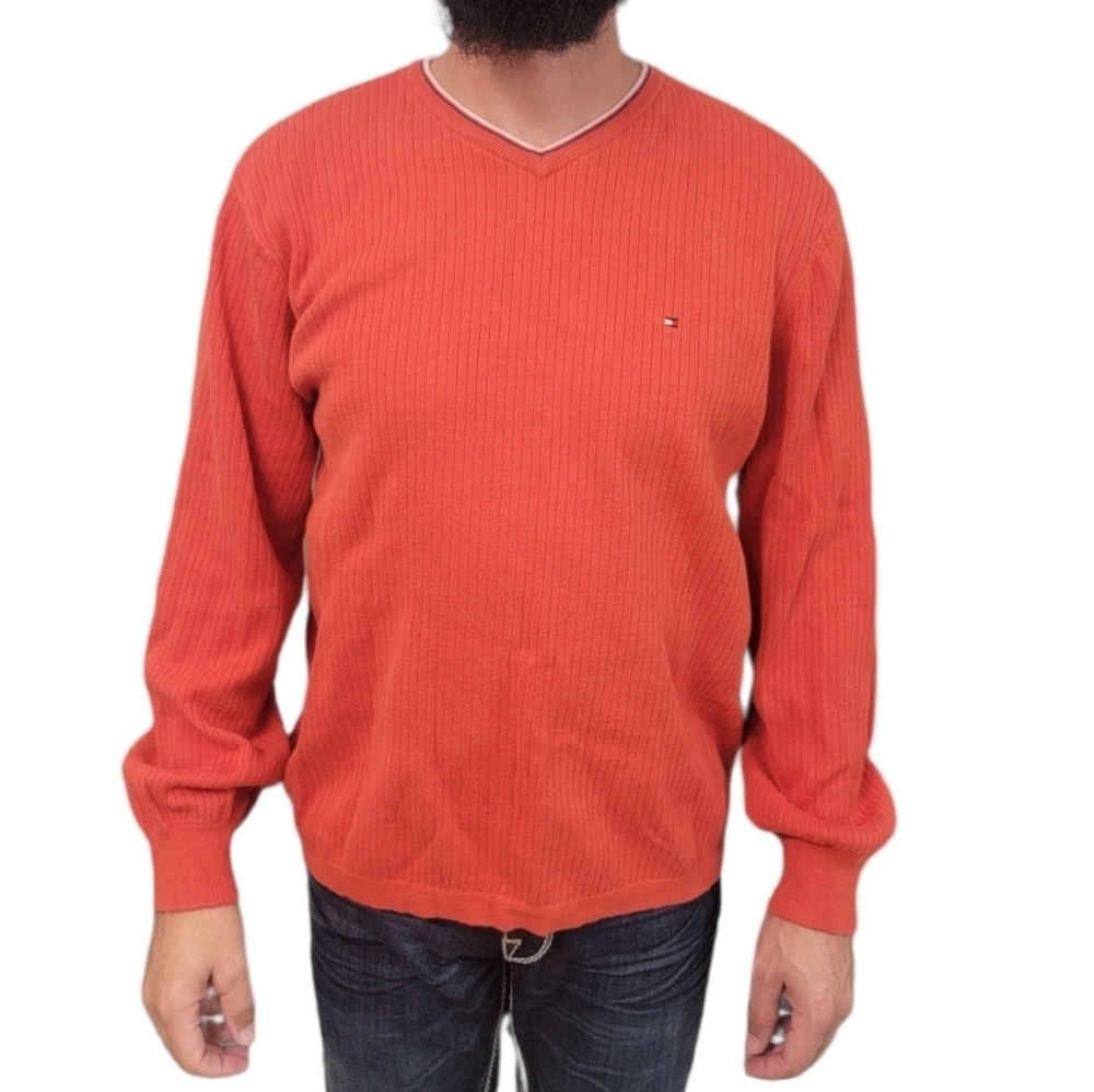 Vintage Tommy Hilfiger Streetwear Y2K Vneck Sweater Mens large
